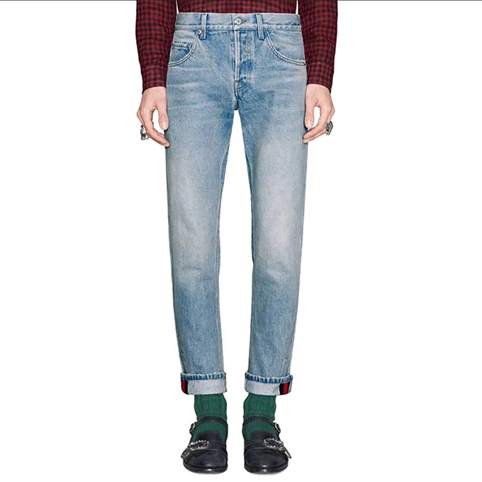 gucci tapered‑leg web cuff denim pants